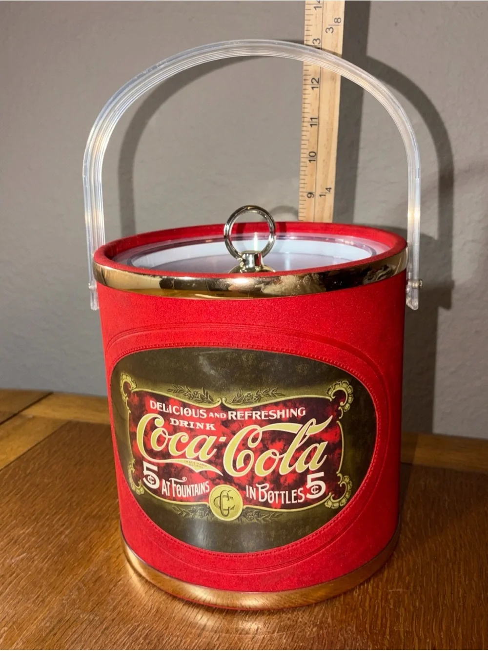 Coca-Cola Red and Gold Retro Ice Pail with Clear Handle